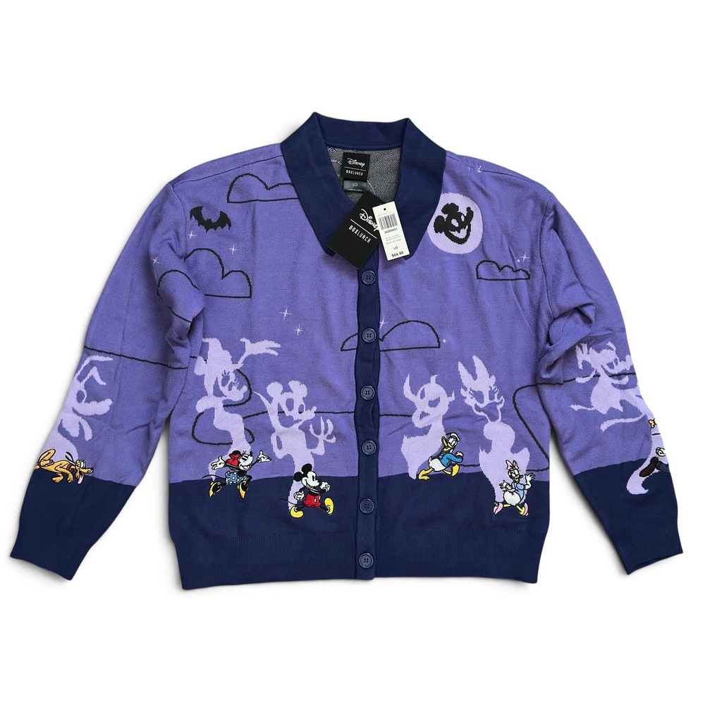 Disney Mickey Friends Halloween Parade Glow-in-The-Dark Cardigan Sweater L Large